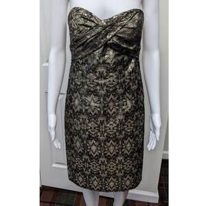 Nicole Miller Dress Size 6 Strapless Brocade Art Deco Metallic Holiday Party